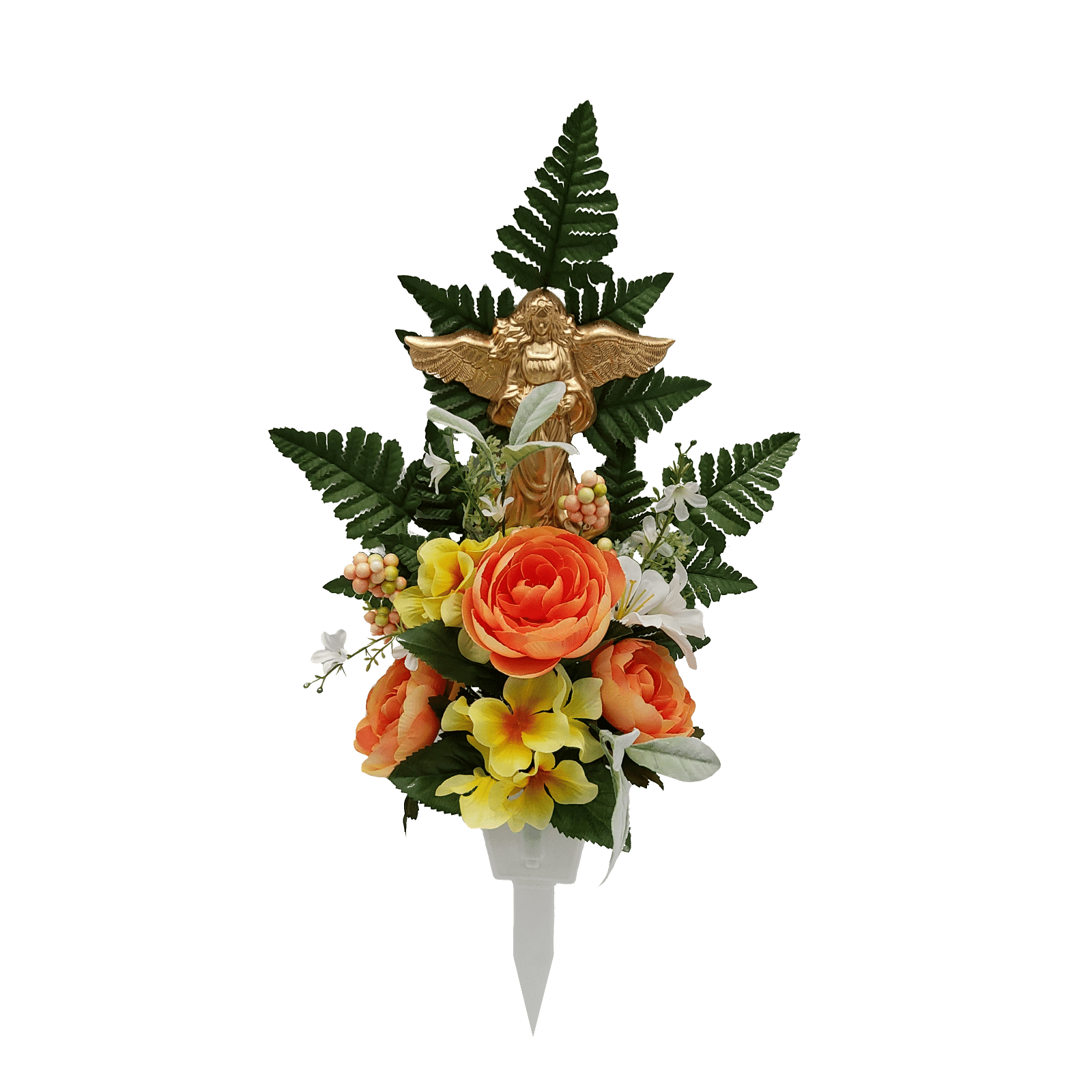 Mainstays 20.5" Artificial Flowers, Memorial Stake, Ranunculus, Coral Color, Angel Decor.