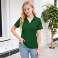 thumbnail image 5 of XADYUY Girls Golf Shirts 12-14 Short Sleeve V-Neck Polo Shirt Quick Dry Solid Color School Uniform Quick Dry Collared Tshirts for Kids Girls,Dark Green,9-10Years, 5 of 5