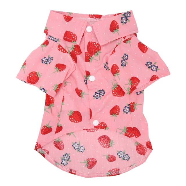 Camisas de verano para perros con estampado de fresas, cuello vuelto, diseño a presión, transpirables, hawaianas, para primavera y verano, talla XL