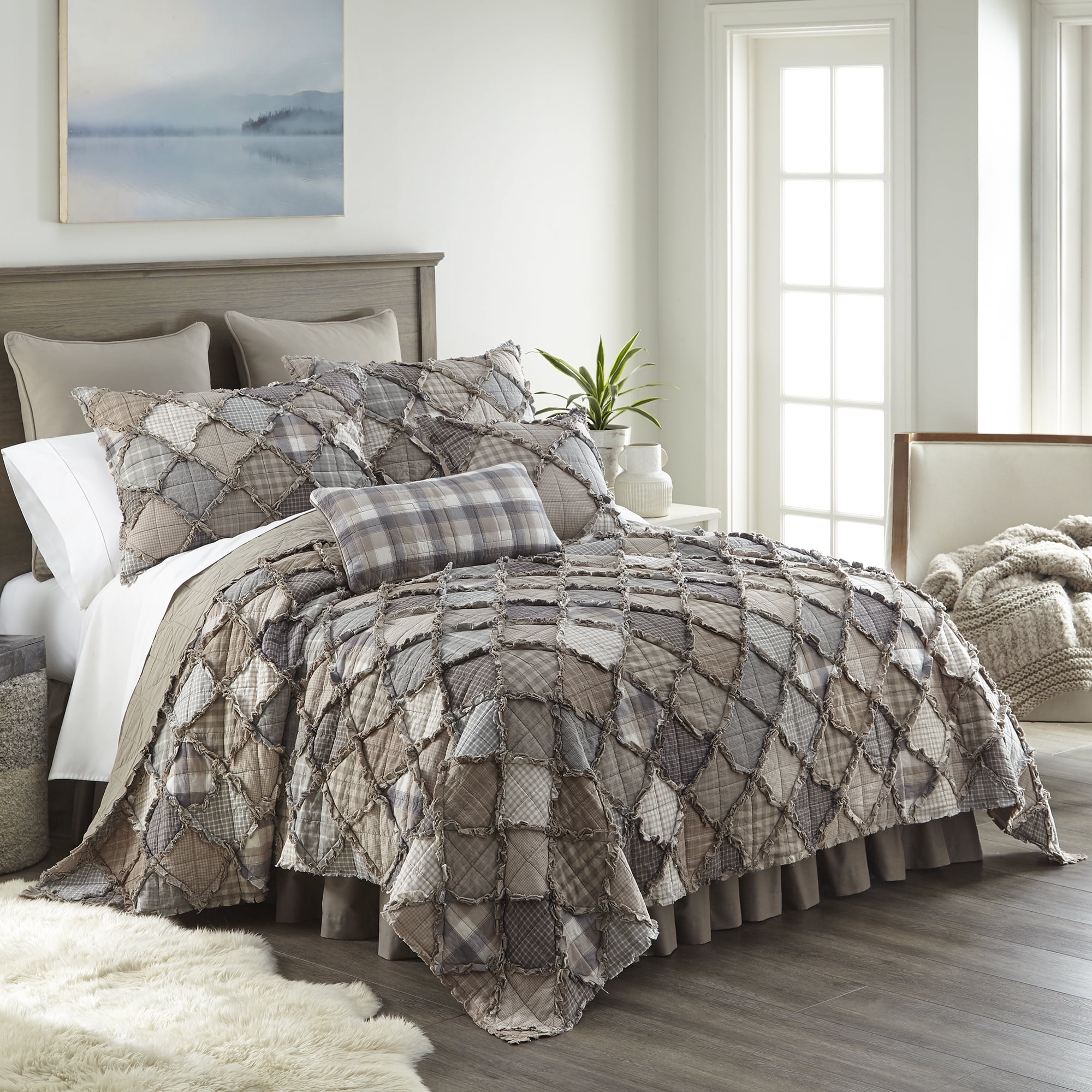Donna Sharp Smoky Mountain Full/Queen Ragged Pieced Patchwork Cotton Quilt