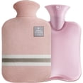 thumbnail image 1 of Jinsinto 2 Liter Heated and Freezable Thermos Hot Water Bottle with Classic Stripes, Hot Cold Therapy for Pain Relief, Cute Student Portable Flannel Hand Warmer, Large Hot Water Bag, Pink, 1 of 5