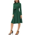 thumbnail image 2 of MODA NOVA Juniors Wear to Work Elegant Mock Neck Long Sleeve Self Tie Waist Knit Midi Dress, 2 of 5