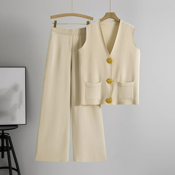 Heisall Women's Two Piece Sets Knitted Cardigan and Wide Leg Pants Casual Lounge Sets Summer Outfits