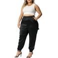 thumbnail image 2 of MODA NOVA Juniors Plus Size Satin Elastic Waist Casual Joggers Cargo Pants Black 2X, 2 of 5