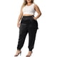 thumbnail image 2 of Pantalones cargo de satén para mujer de tallas grandes Agnes Orinda con cintura elástica y bolsillos, longitud hasta el tobillo, 1X, negro, 2 of 6