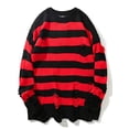 thumbnail image 1 of Innerwin Knitted Sweaters Long Sleeve Mens Jumper Tops Work Ripped Hole Loose Sweater Black And Red 3XL, 1 of 4