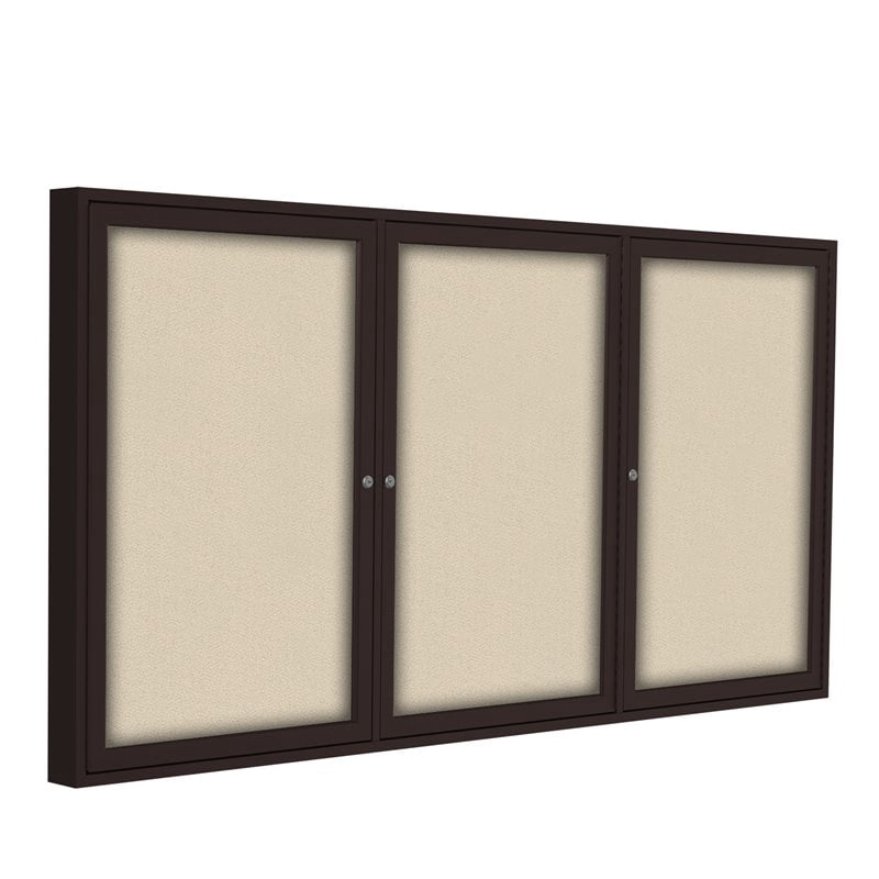 Ghent's Fabric 36" x 72" 3 Door Enclosed Bulletin Board in Beige