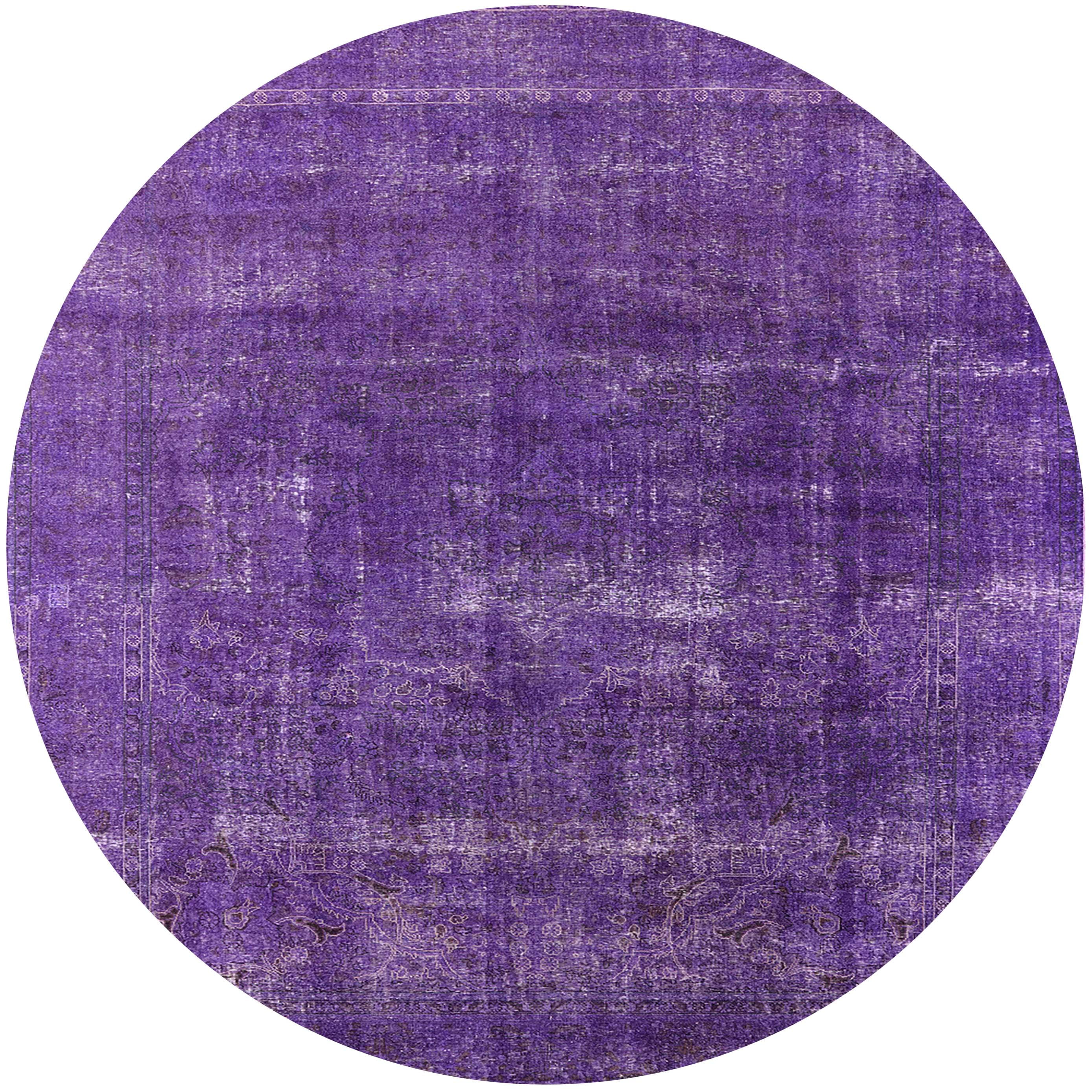 Ahgly Company Indoor Round MidCentury Modern Purple Oriental Area Rugs