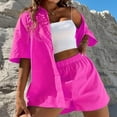 thumbnail image 2 of PEASKJP Short Sets Women 2 Piece Outfits Vacation Women's 2 Piece Outfits Graphic Print Short Sleeve Tee and Drawstring Waist Shorts Set (Hot Pink,XL), 2 of 5
