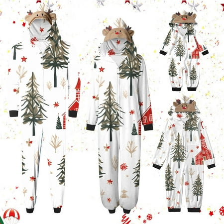 

Penkiiy Family Christmas Pjs Matching Sets Woman Christmas Fashion Cute Deer Print Plush Long Sleeved Jumpsuit Family Parent-child Wear Mom White-B Christmas Pajamas
