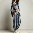 thumbnail image 5 of Kttectoa 2 Piece Sets for Women Crew Neck Long Sleeve Patchwork Top and Striped Drop Crotch Pants Set Oversized Loose Drawstring Elastic Waist with Pockets Casual Boho Fall, 5 of 5