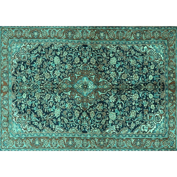 Ahgly Company Machine Washable Indoor Rectangle Persian Turquoise Blue Traditional Area Rugs, 5' x 7'