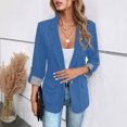 thumbnail image 2 of Women's Fashion Casual Slim Fit Blazer - Three-Quarter Rolled Sleeve, Button Front, Blue, XXXL, 2 of 4