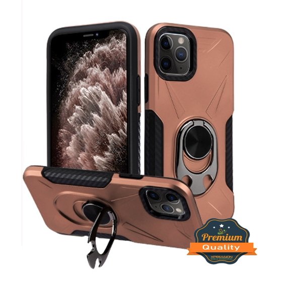 Apple iPhone 11 PRO MAX Phone Case Hybrid Hard Cover Rubber Bumper [Air Cushion Protection] Shock Proof with 360° Rotating Ring Holder Kickstand & Bottle Opener ROSE GOLD Cover for iPhone 11 Pro Max