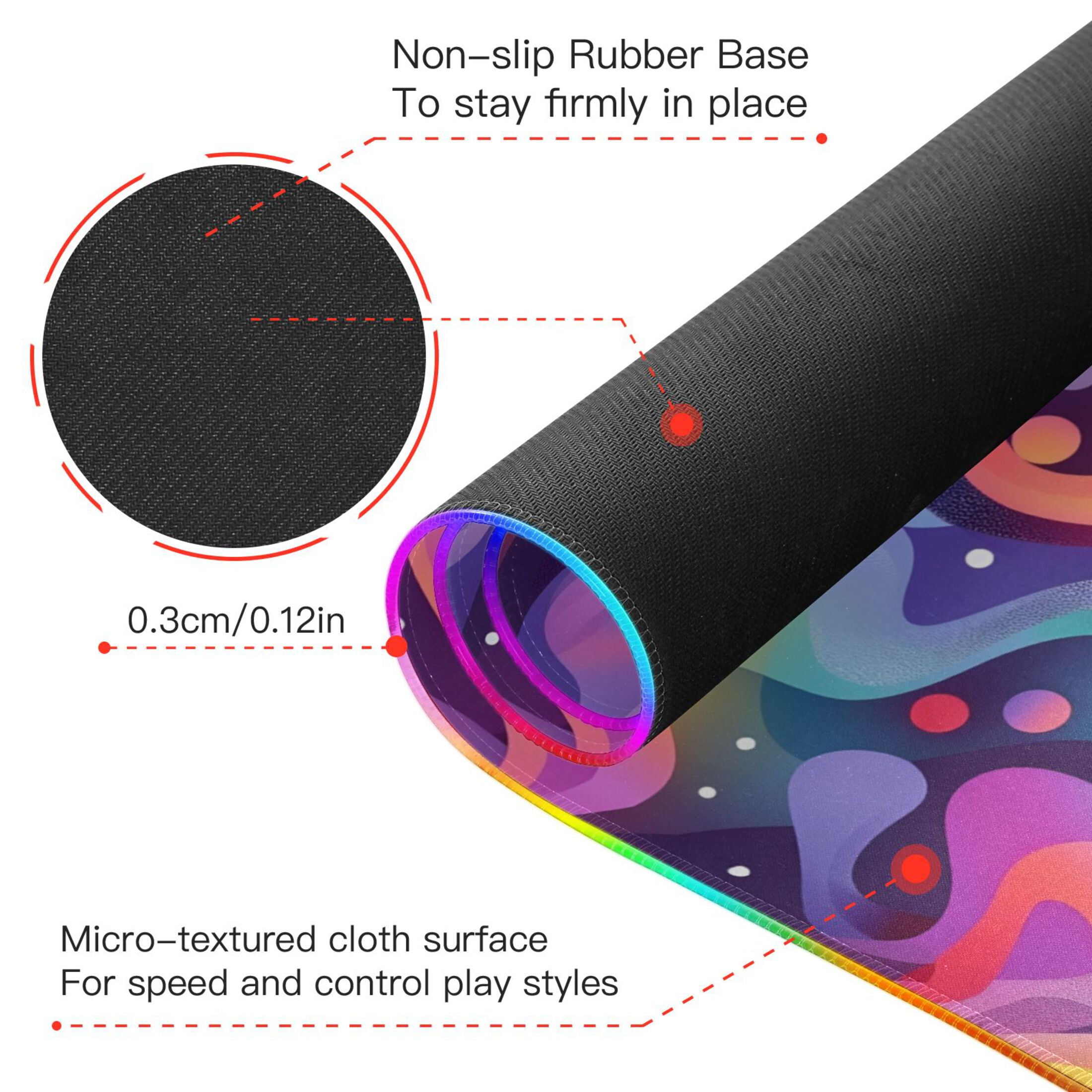 Large RGB Gaming Mouse Pad Led Glowing Mousepad Non-Slip Rubber Base 13 Light Modes 31.5x11.8 Neon Liquid Wave
