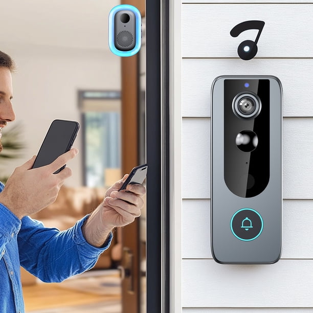 Pisexur Electronics para hombres, timbre visual inteligente inalámbrico, timbre con video remoto Tuya, IP65, impermeable, intercomunicador doméstico, visión nocturna HD, WiFi, timbre de seguridad, ca