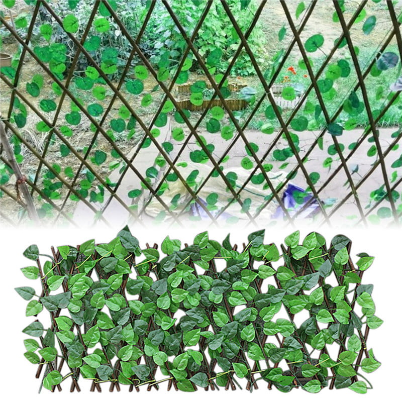 4x Garden Screening Trellis Expanding Wooden-Fence With Artificial Plant-Leaves 