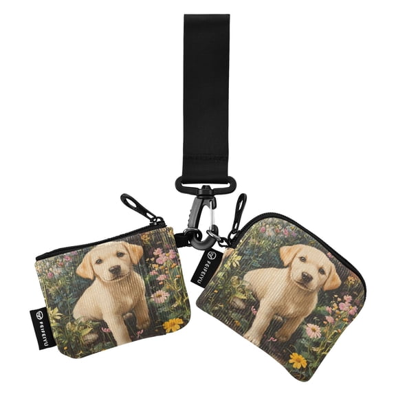 Portable Coin Purse Two 4.13x4.13 Iinches 4.13x3.5 Inches Wrist Coin Purse Keys Coin Purse Portable Women's Purse Golden Cute Dog