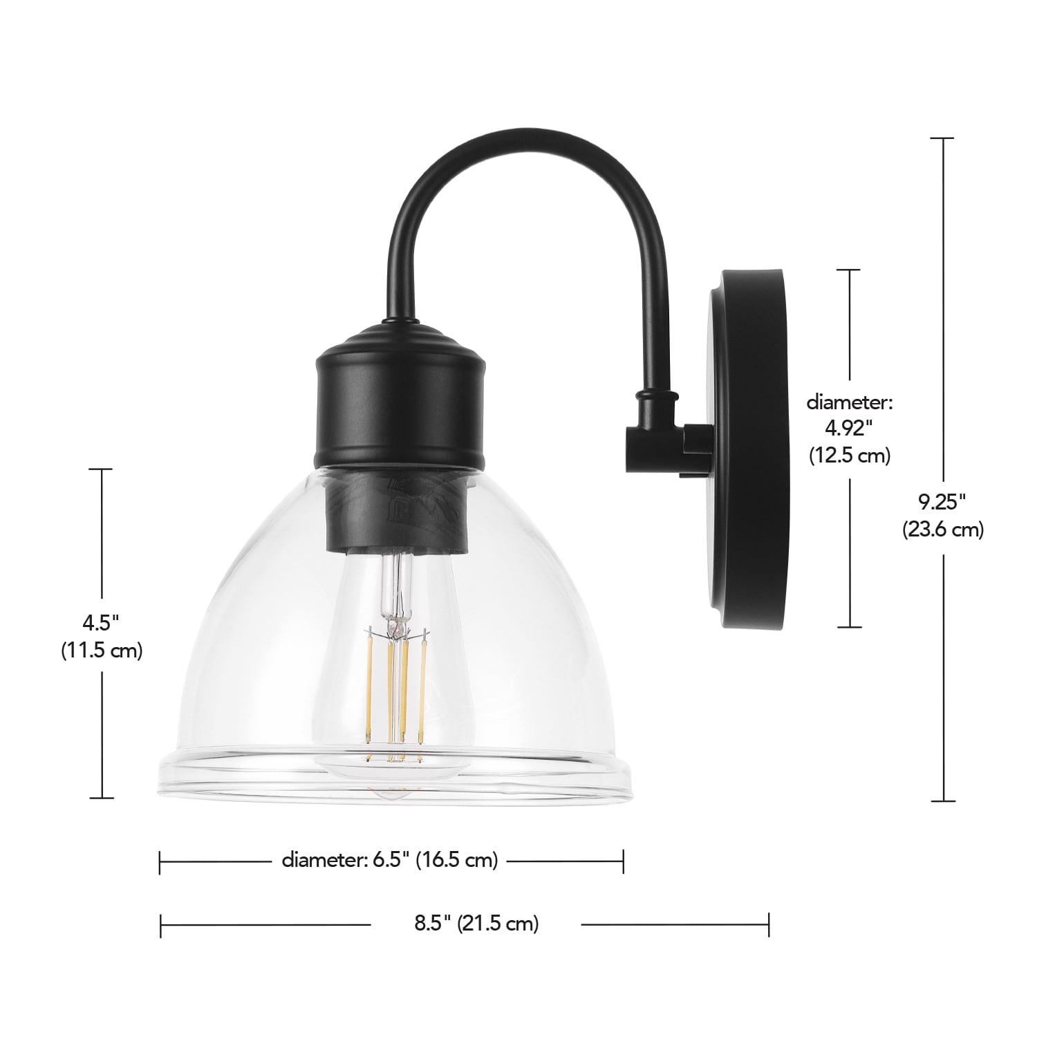 Better Homes & Gardens Indoor 1-Light Matte Black Wall Sconce, Clear Glass Shade, LED Bulb Included
