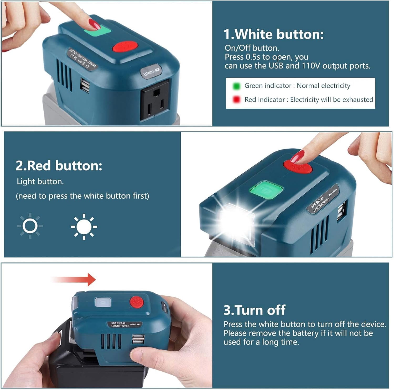 for Makita Powered Inverter Generator 150W for Makita Battery DC 18v to 110v AC Output, Portable Power Source USB Charger Adapter, for Makita Power Station with LED Light