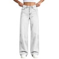 thumbnail image 4 of fnnxnal Girls' High-Waisted Baggy Wide-Leg Jeans - White Y2K Vintage Relaxed Loose Fit Casual Pants for School & Play,Size 9-10 T, 4 of 9