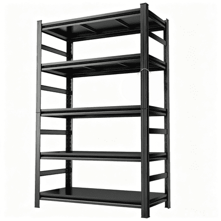 Black 48"W Garage Shelving, 5 Tier Adjustable Heavy Duty Metal Shelves 3020LBS Capacity with Fenced, 24"D x 88"H Steel Rack for Basement Pantry Office Outdoor