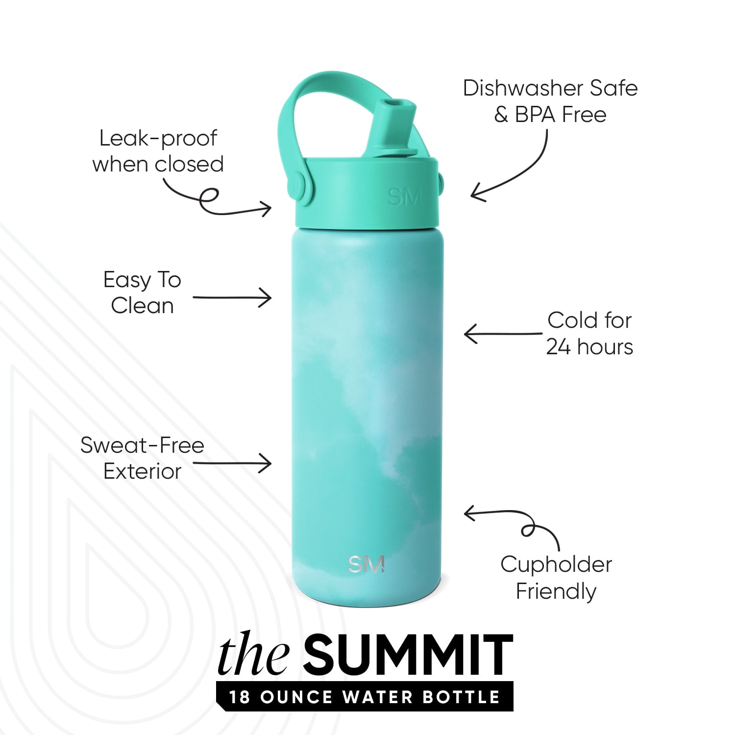 Simple Modern 18 fl oz Insulated Stainless Steel Summit Wide Mouth Water Bottle with Handle and Straw Lid | Ocean Tide