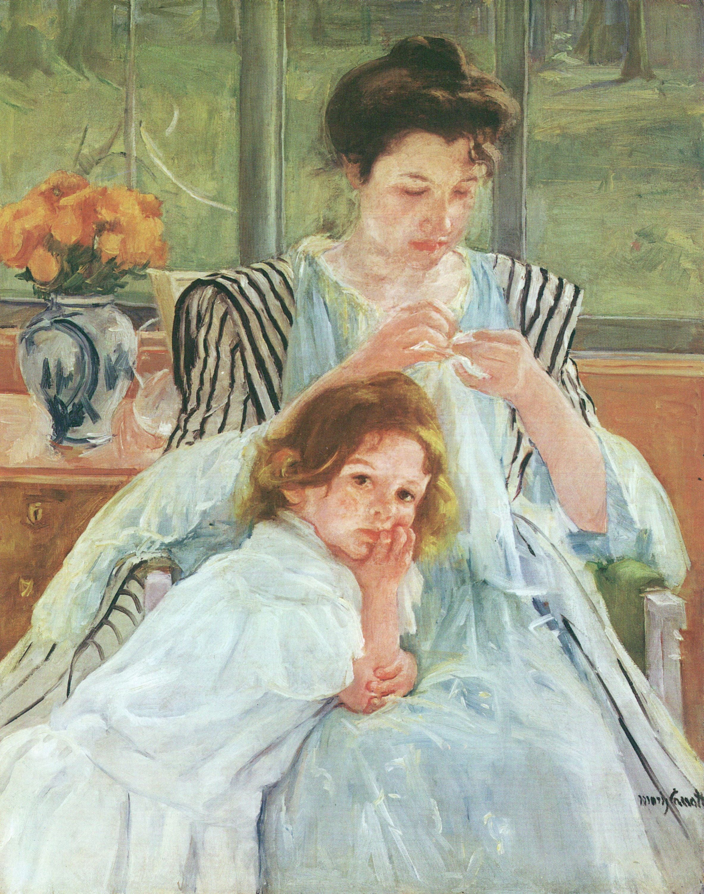 Cassatt, Mary - Young Mother Sewing-12 Inch BY 18 Inch Laminated Poster