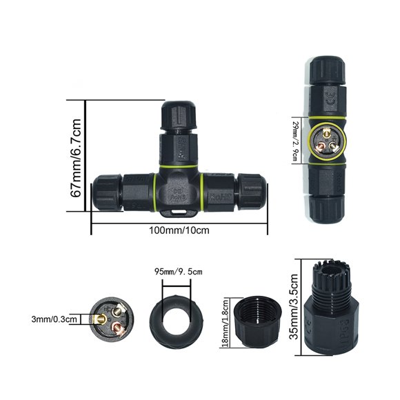 LOLIPPYY Low Voltage Wire Connector Waterproof Wire Connector Copper Black 1Pcs
