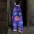 thumbnail image 2 of JULMCOMO Halloween Jumpsuits for Women Cotton Linen Pumpkin Cat Ghost Printed Spaghetti Strap Holiday Outfits Plus Size Loose Cute Print Jumpsuits Army Green L, 2 of 5