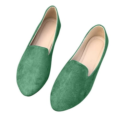 Women s Slip On Loafers Flat Shoes Suede Leather Comfortable Ballerina Flats Soft Sole Walking Shoes Green 42