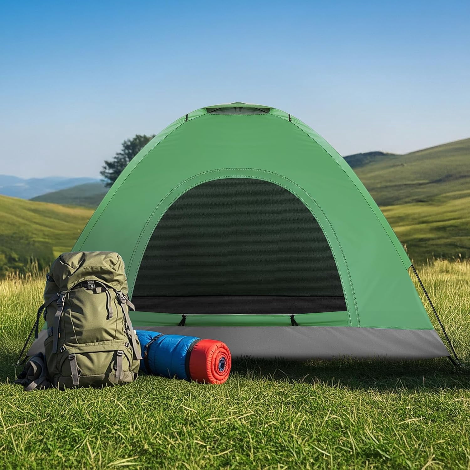 HJTER Camping Dome Tent, 1-4 Person Waterproof Windproof Easy Setup Spacious Family Tents with Carry Bag & Rain Fly for Hiking Backpacking Traveling Glamping Beach
