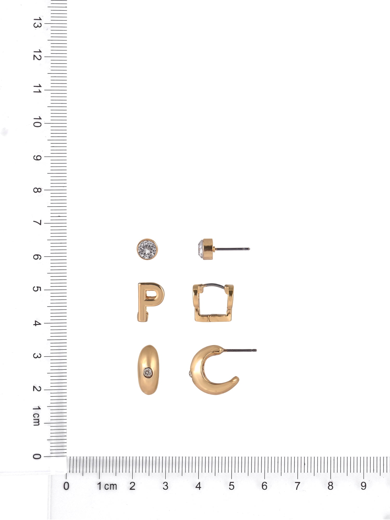 Time and Tru Goldtone 3-On Crystal Stud, Hoop, Initial "P" Earring Set