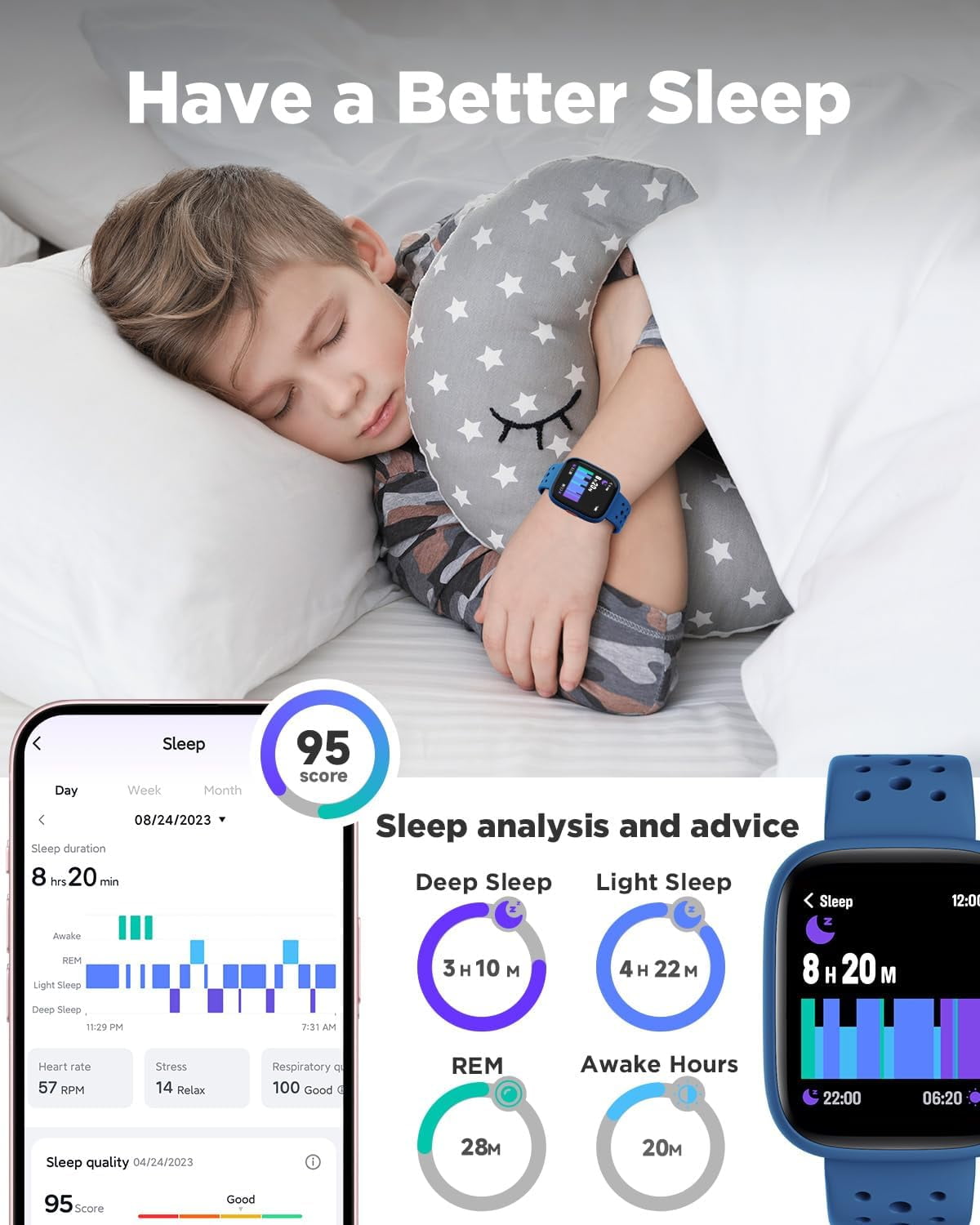 BIGGERFIVE Smart Watch for Kids No APP No Phone Needed, 1.8" Fitness Tracker Watch Pedometer, Sleep Monitor, IP68 Waterproof, Step Counter, Puzzle Games for Girls Boys Teens 5-16, Blue