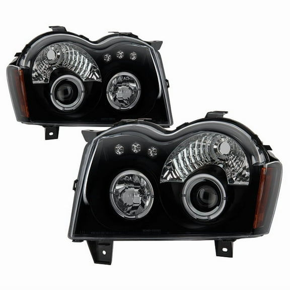 Spyder Jeep Grand Cherokee 05-07 Projector Headlights - LED Halo - LED ( Replaceable LEDs ) - Black Smoke - High H1 (Included) - Low 9006 (Not Includ
