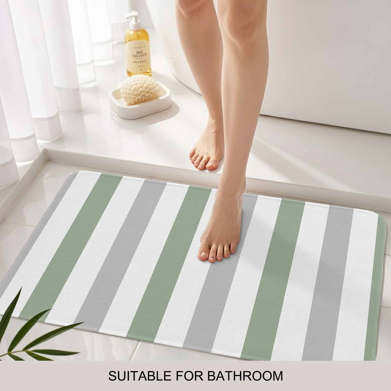Sage Green Grey Stripe Doormat Outdoor Entrance 24"x36", Modern Farmhouse Vertical Striped Absorb Moisture Dirt Door Mats, Non-Slip Rubber Backing Floor Mats Indoor, Low-Profile Front Door Rugs