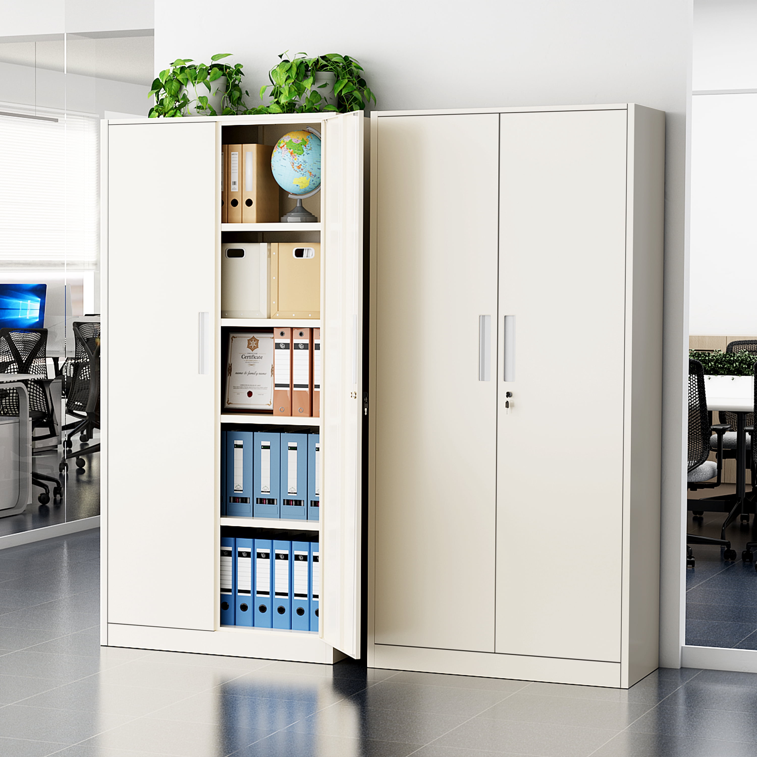 SUNCROWN  71 In Metal Storage Garage Cabinets with Locking Doors and Adjustable Shelves, Steel Storage Cabinet for Garage, Office, Classroom, Assemble Required(GRAY)