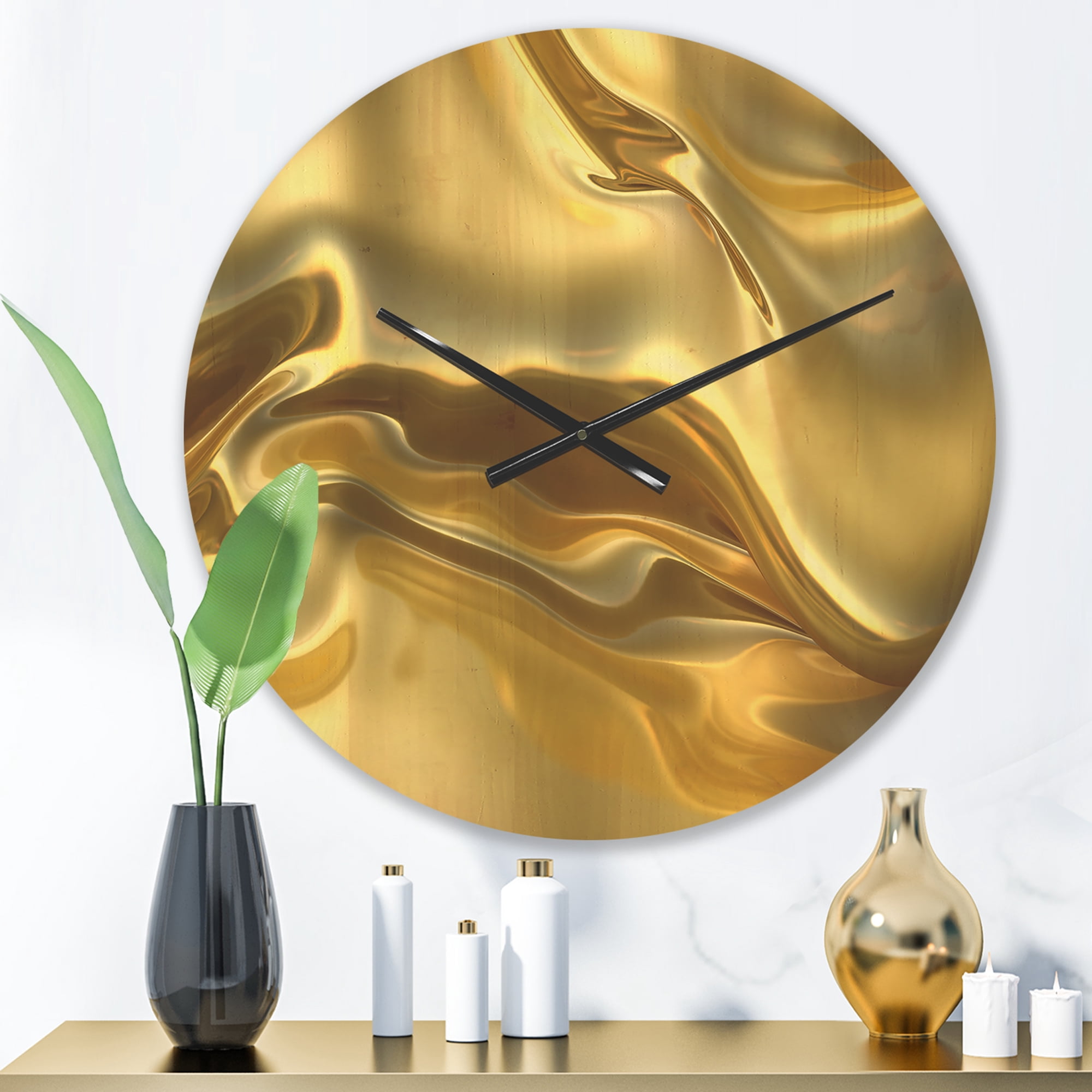Designart 'Plain Golden Cloth Texture ' Modern Wood Wall Clock