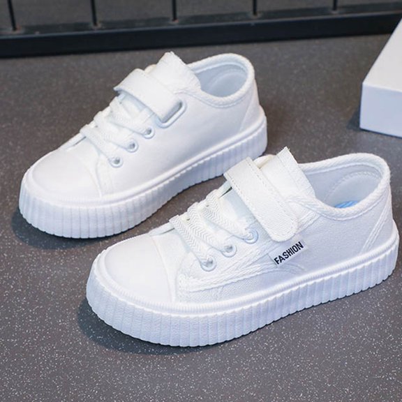 Kids White Canvas Sneakers, Lightweight Casual Slip-On Walking Shoes, Comfortable School Sports Shoes for Toddlers & Kids