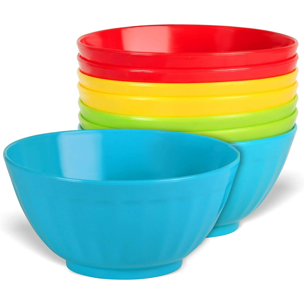 Plaskidy Plastic Bowls Set of 8 28 oz Large Plastic Cereal Bowls