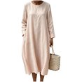 thumbnail image 2 of Dpjklzsn Women's Cotton Linen Blend Round Neck Maxi Dress with Long Sleeves, Side Pockets and Relaxed Fit, 2 of 8