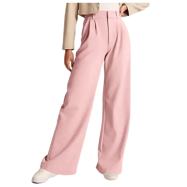 Pantalones de vestir de mujer de cintura alta y pierna ancha - Abotonados con bolsillos, corte informal entallado para el trabajo o la playa