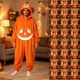 thumbnail image 2 of YUEHUA Unisex Fluffy Loungewear Suit, Halloween Plush Onesie, Light Flannel Full Zip Hooded Jumpsuit, Cartoon Pumpkin Print Loose Breathable Night Clothing, 2 of 10