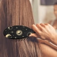 thumbnail image 4 of Starry Night Hair Brush – Vintage Celestial Detangler with Anti-Static Cushion, Mystical Sun and Moon Design, Wooden Handle Paddle Brush, 4 of 8