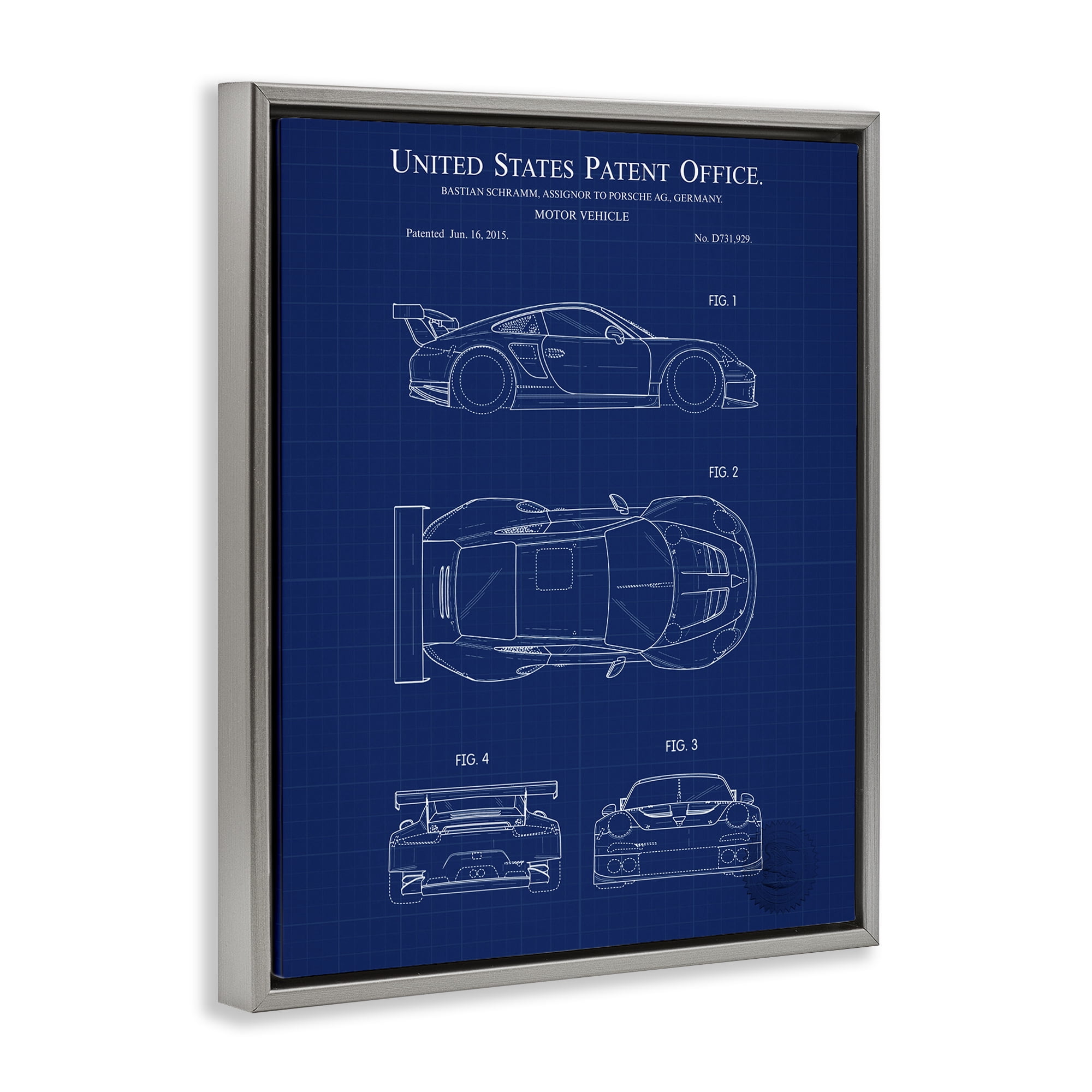 Stupell Industries Motor Vehicle Blueprint Transportation Painting Gray Floater Framed Art Print Wall Art, 25 x 31