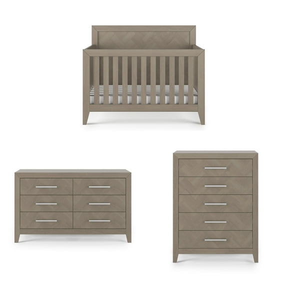 Child Craft Kieran Crib, Dresser & Chest Nursery Set, 4-in-1 Convertible Crib, Crescent Gray, 3-Piece