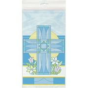 Plastic Blue Sacred Cross Religious Table Cover, 84" x 54"