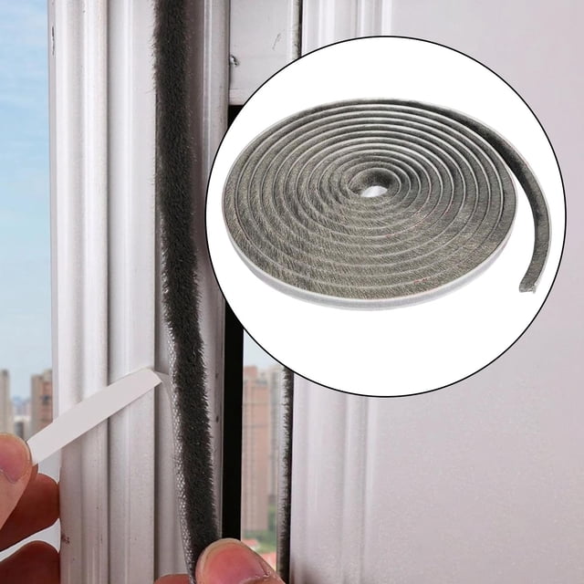 Burlete de cepillo de 32, para puerta, ventana, burlete, insonorización, mayor adherencia, a prueba de polvo, 9mm X 5mm X 10M, a prueba de viento Gris BLESIY Tira de sellado