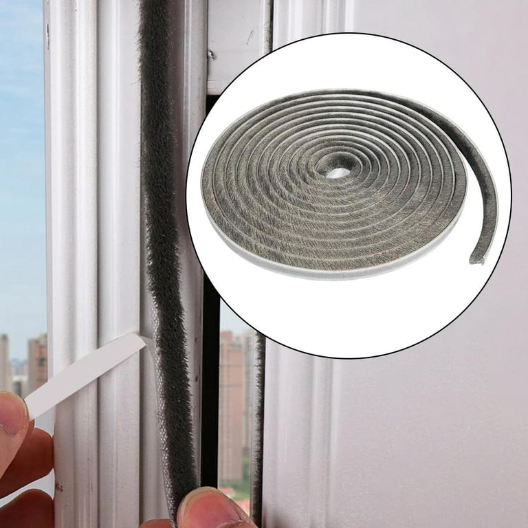 10M Brush Seal Insulation Weather Strip Window Frame Seal Door Seal Strip  Self Sticky Sealing Strip 0.35 0.2 inch Thick Windproof Gray 