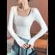 thumbnail image 5 of Camisetas de Larga para Mujer, Blusas de Cuello Cuadrado, Blusas Básicas de Punto Acanalado, Conjuntos de Otoño, Ropa de Moda M, 5 of 6
